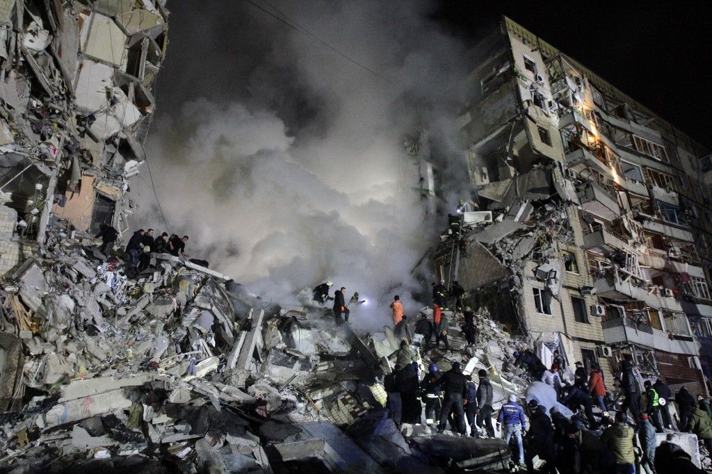 Consequences of Russian rocket attack on apartment block in Dnipro