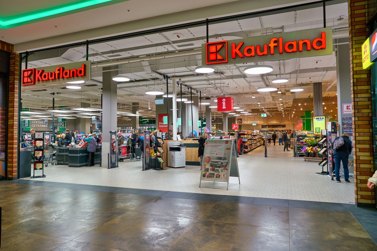 BERLIN, GERMANY - CIRCA SEPTEMBER, 2019: entrance to Kaufland in Berlin. Kaufland is a German hypermarket chain, part of the Schwarz Gruppe which also owns Lidl and Handelshof.