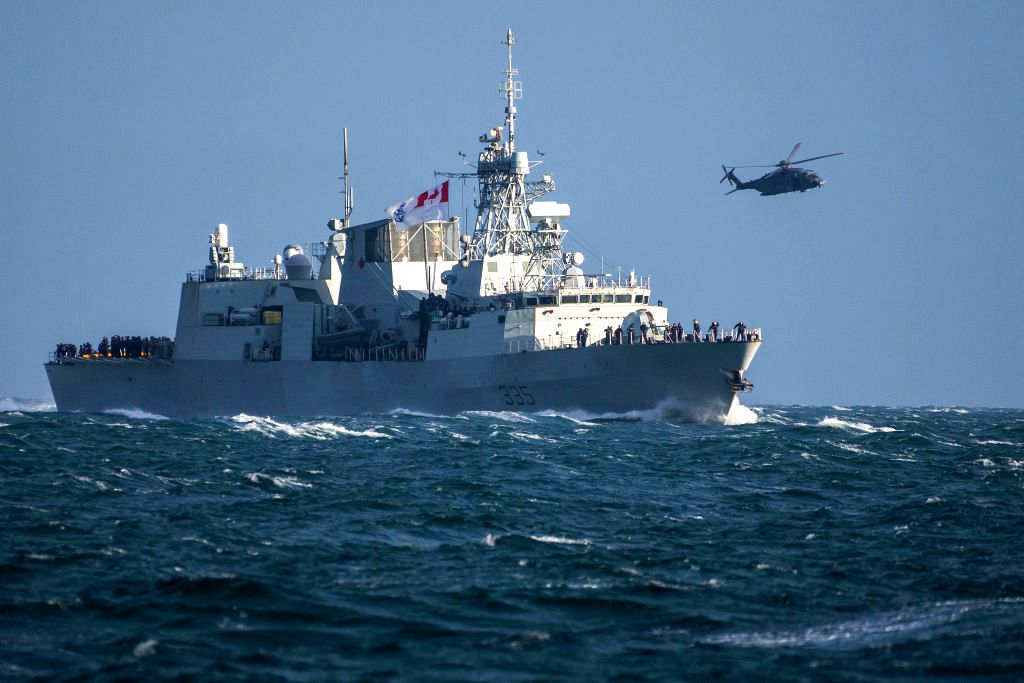 Canada navy warship
Warships Depart On Six-Month Deployment
The HMCS Calgary and Cyclone helicopter travel off the coast of Vancouver Island in Victoria, British Columbia, Canada, on Friday, Feb. 26, 2021. The ship is departing for a six-month deployment to Asia and the Middle East. Photographer: James MacDonald/Bloomberg via Getty Images