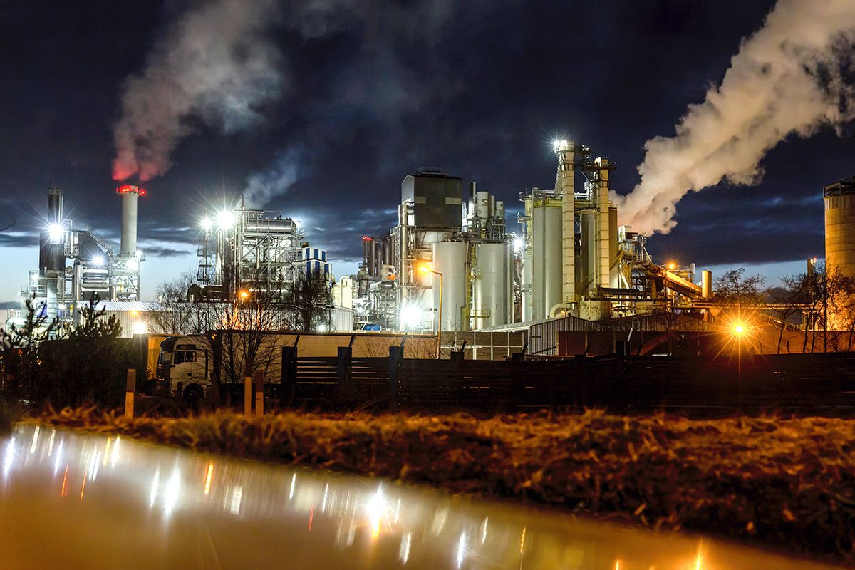 Night view of the smoke coming out of the Krosnospan factory
MIELEC, PODKARPACKIE, POLAND - 2022/02/22: Night view of the smoke coming out of the Krosnospan factory in central Poland. (Photo by Dominika Zarzycka/SOPA Images/LightRocket via Getty Images)