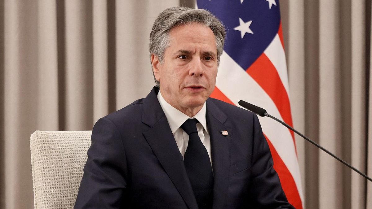 US Secretary of State Antony Blinken gestures during a meeting with the Israeli president, on January 30, 2023 in Jerusalem. (Photo by Menahem KAHANA / POOL / AFP)