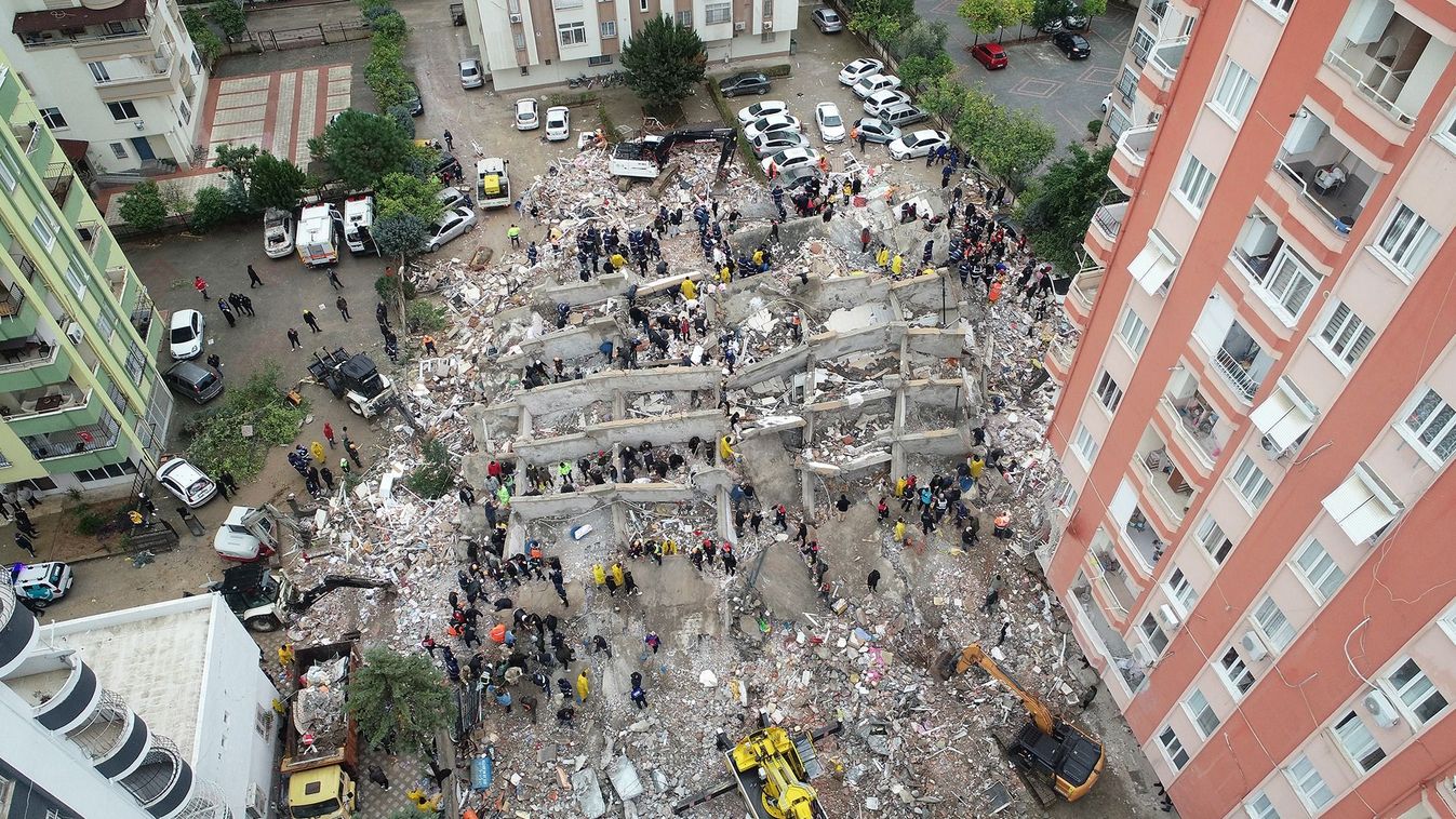 Earthquakes jolts Turkiye's provinces,
ADANA, TURKIYE - FEBRUARY 06: An aerial view shows search and rescue operation carried out at the debris of a building in Cukurova district of Adana after a 7.4 magnitude earthquake hit southern provinces of Turkiye, in Adana, Turkiye on February 6, 2023. (Photo by Eren Bozkurt/Anadolu Agency via Getty Images)