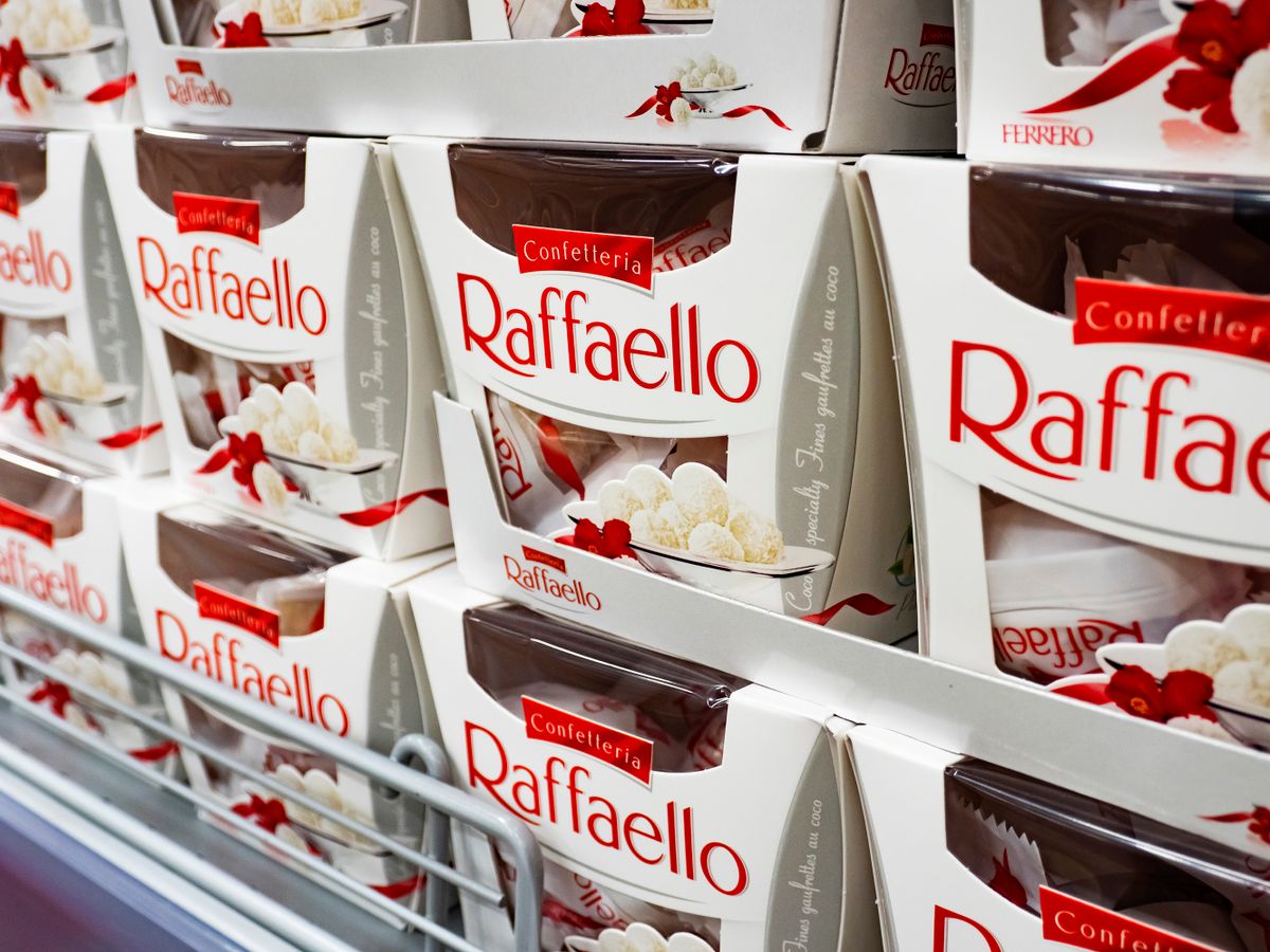 Raffaello chocolate seen displayed on the shelf of a grocery