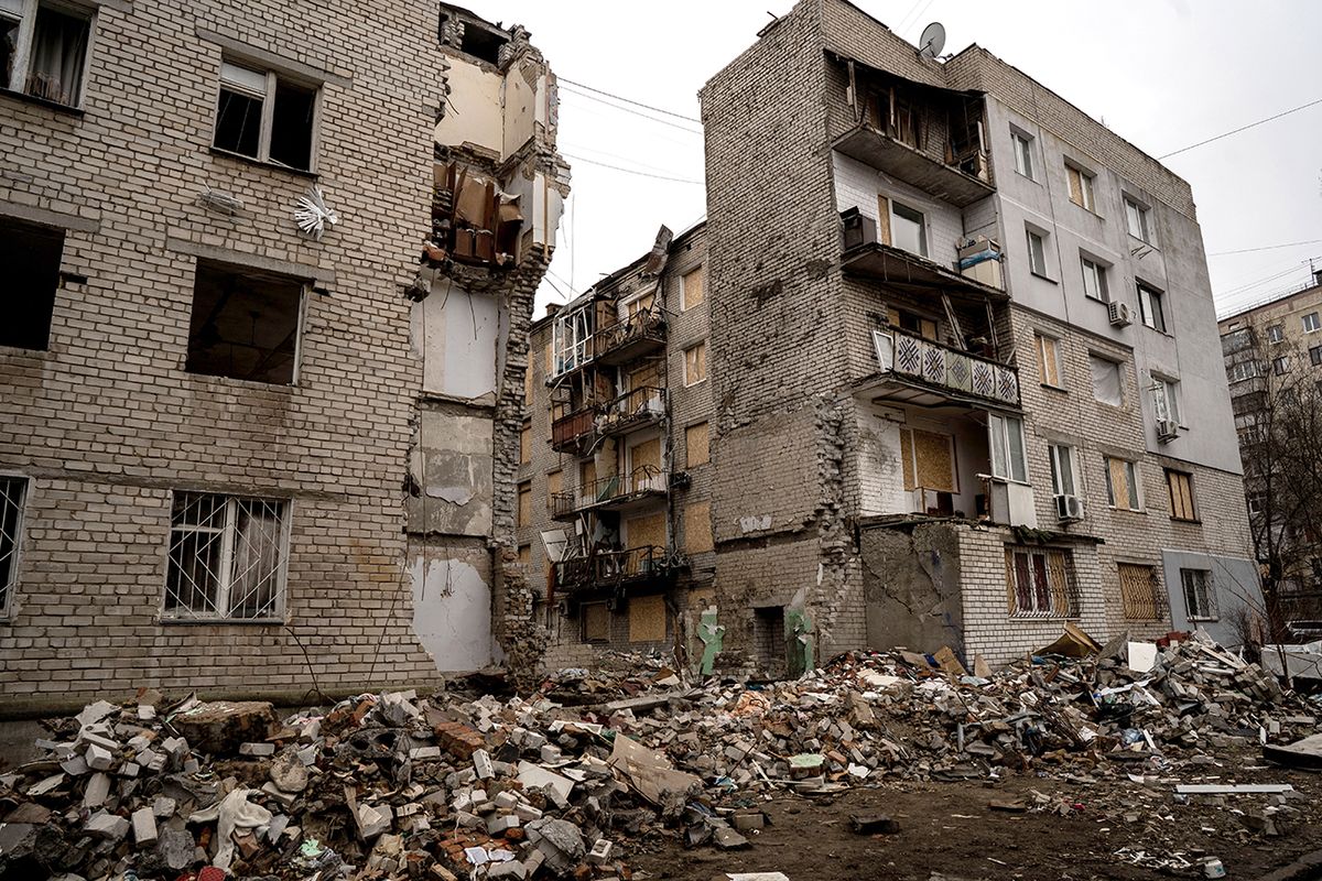 Military mobility continues on Ukraine's Kherson and Mykolaiv Oblast MIKOLAIV OBLAST, UKRAINE - FEBRUARY 26: Damaged buildings are seen after Russian S-300 missile attack as military mobility continues within the Russian-Ukrainian war in Shevchenkove village of Mykolaiv Oblast, Ukraine on February 26, 2023. Vincenzo Circosta / Anadolu Agency (Photo by Vincenzo Circosta / ANADOLU AGENCY / Anadolu Agency via AFP)