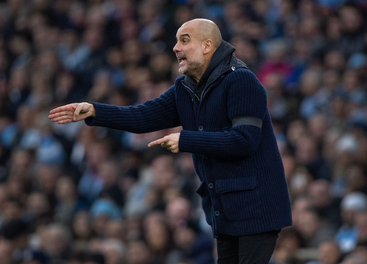 MANCHESTER, ENGLAND - FEBRUARY 12: Manchester City manager Pep Guardiola before the Premier League match between Manchester City and Aston Villa at Etihad Stadium on February 12, 2023 in Manchester, United Kingdom. 