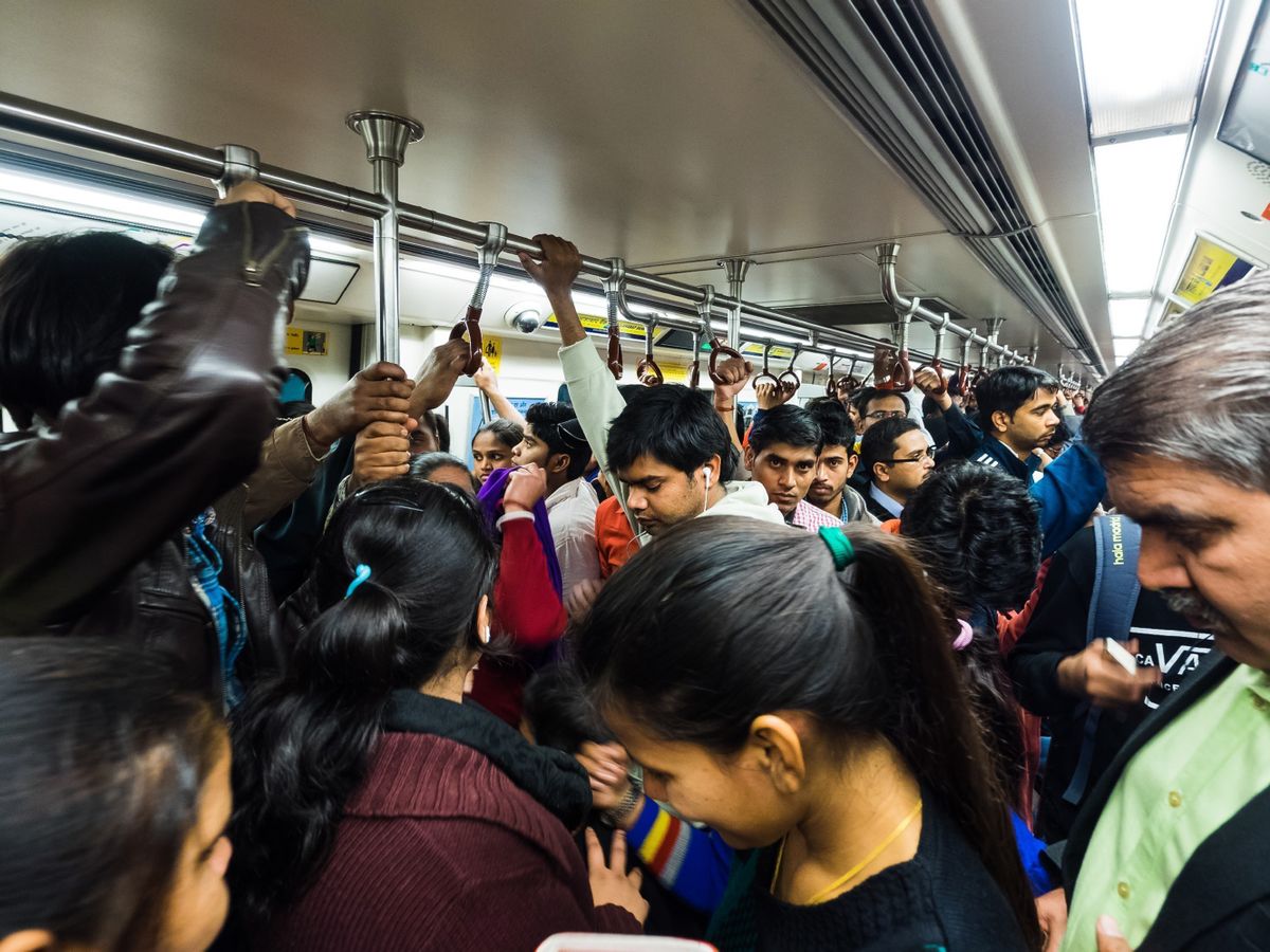 Delhi, India - Circa January, 2016 - Inside the indian metro
