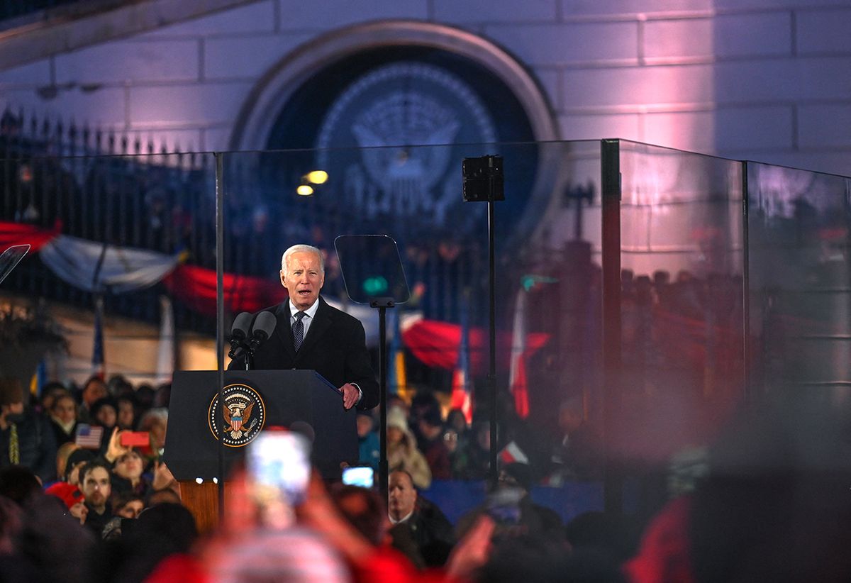 Biden Reaffirms Support For Ukraine
WARSAW, POLAND - FEBRUARY 21US President Joe Biden delivers a speech in front of a huge crowd, in the Royal Castle Arcades, in Warsaw, Poland on February 21, 2023.President Biden came to Poland after a surprise visit to Kiev and a meeting with the Ukrainian President, a couple of days before the first anniversary of the Russian invasion of Ukraine. (Photo by Artur Widak/NurPhoto) (Photo by Artur Widak / NurPhoto / NurPhoto via AFP)