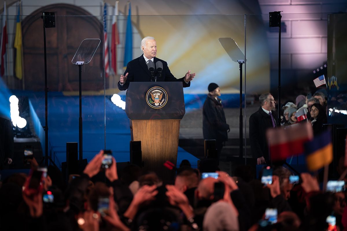 President Joe Biden's Speech In Poland
U.S. President Joe Biden delivered remarks ahea of the one year anniversary of Russia's brutal and unprovoked invasion of Ukraine, at the Gardens of the Royal Castle in Warsaw, Poland, on February 21st, 2023 (Photo by Mateusz Wlodarczyk/NurPhoto via Getty Images)