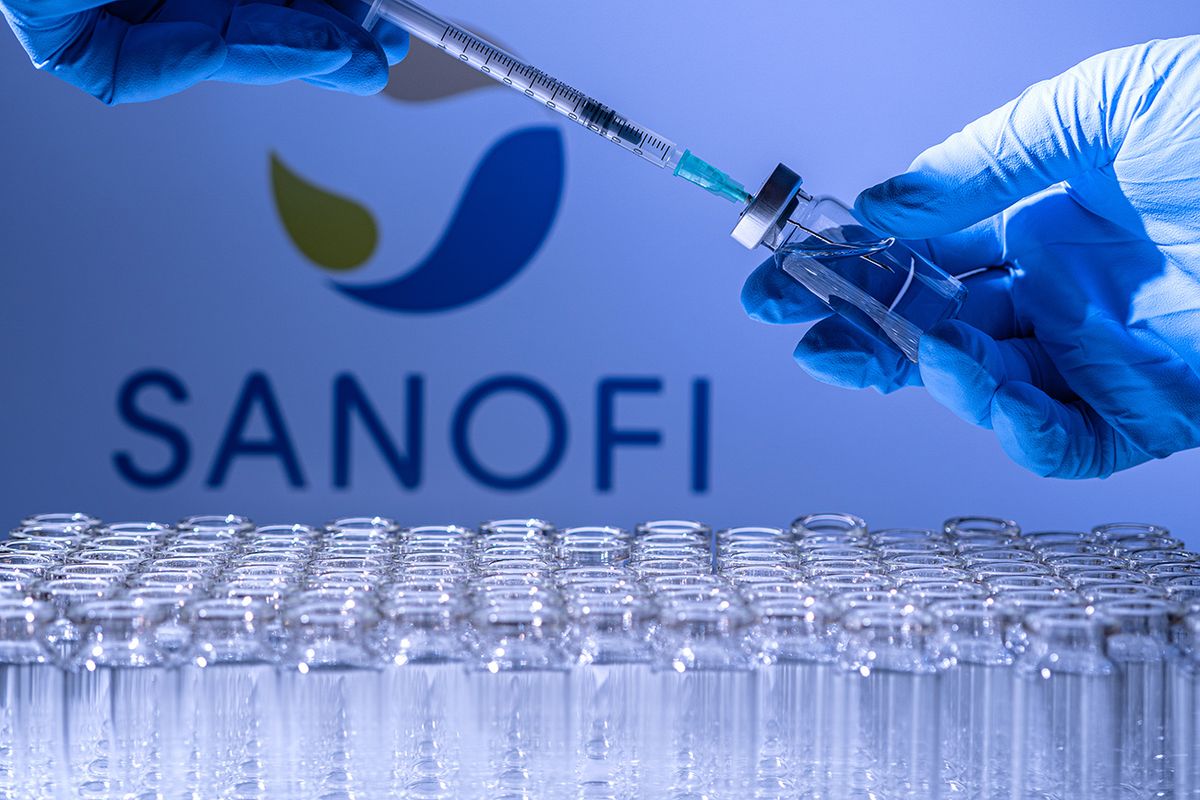 Toronto,,Ontario,,Canada,-,February,14,,2021,:,A,Health Toronto, Ontario, Canada - February 14, 2021 : A health worker prepares to administer a shot of the French vaccine Sanofi. Name is blurry and vials containing Covid 19 vaccine.