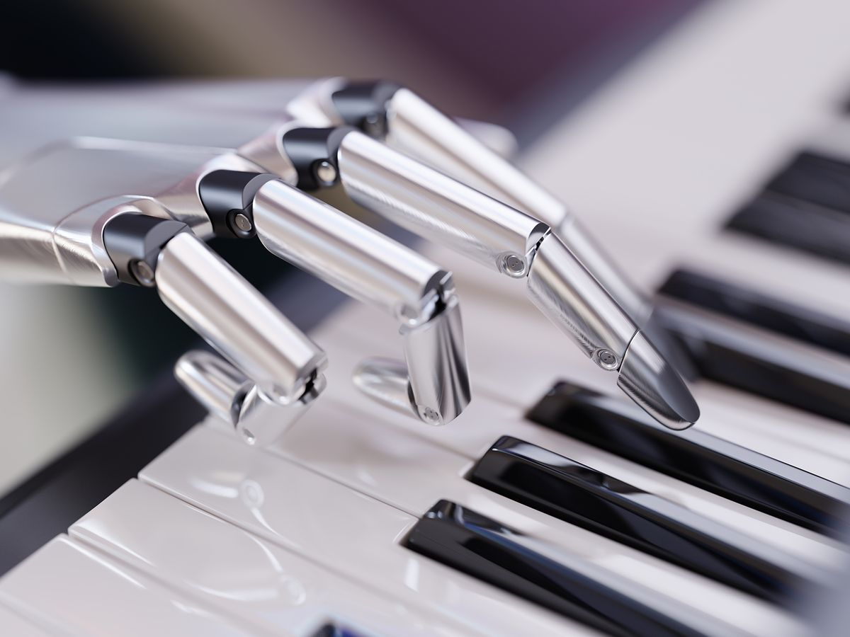 Robot,Plays,The,Piano,Artificial,Intelligence,Concept,3d,Illustration,Close-up Robot Plays the Piano Artificial Intelligence Concept 3d Illustration Close-up