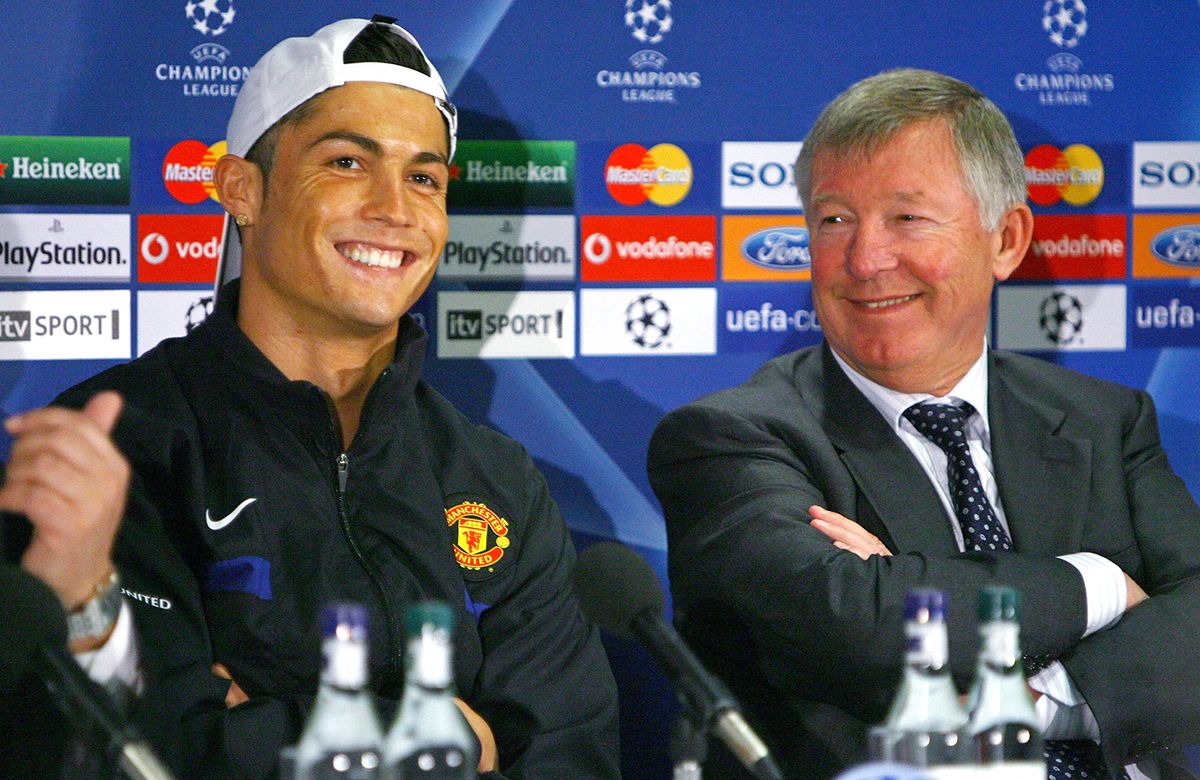 Manchester United Press Conference
MANCHESTER, ENGLAND - APRIL 06:  Cristiano Ronaldo of Manchester United and Sir Alex Ferguson the manager of Manchester United face the media during a press conference held at Old Trafford on April 6, 2009 in Manchester, England.  (Photo by Alex Livesey/Getty Images)