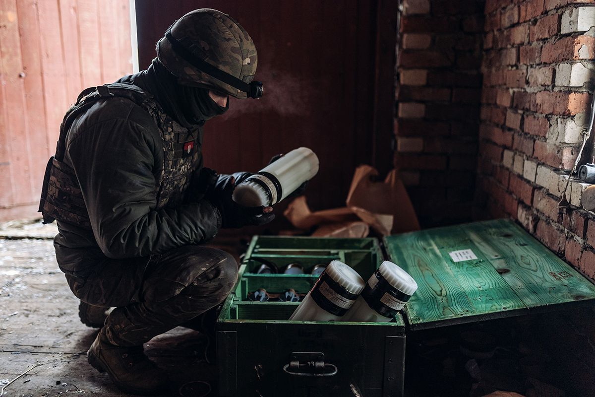 Military mobility continues on the Donbass frontline in Ukraine DONETSK OBLAST, UKRAINE - JANUARY 16: A Ukrainian soldier collects ammunition on the Donbass frontline, in Donetsk Oblast, Ukraine on January 16, 2023. (Photo by Diego Herrera Carcedo/Anadolu Agency via Getty Images)