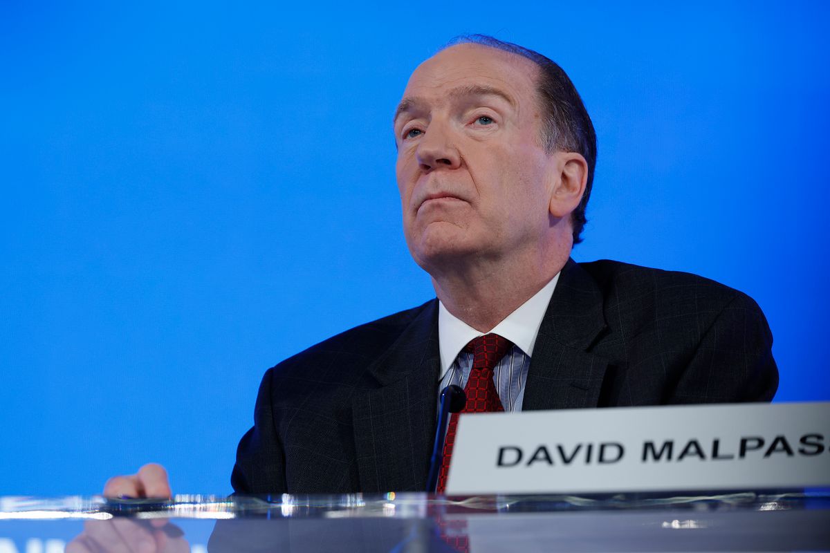 WASHINGTON, DC - OCTOBER 13: World Bank president David Malpass speaks at a press conference on the fourth day of the IMF and World Bank Annual Meetings at the International Monetary Fund (IMF) headquarters on October 13, 2022 in Washington, DC. On Tuesday, the International Monetary Fund downgraded its forecast for the global economy, saying it expects 2.7% global growth next year. 