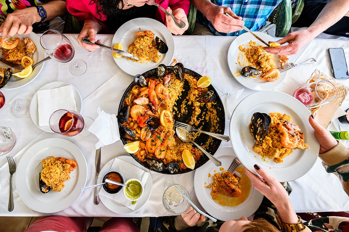 The,Table,In,The,Restaurant,With,Spanish,Paella,With,Seafood