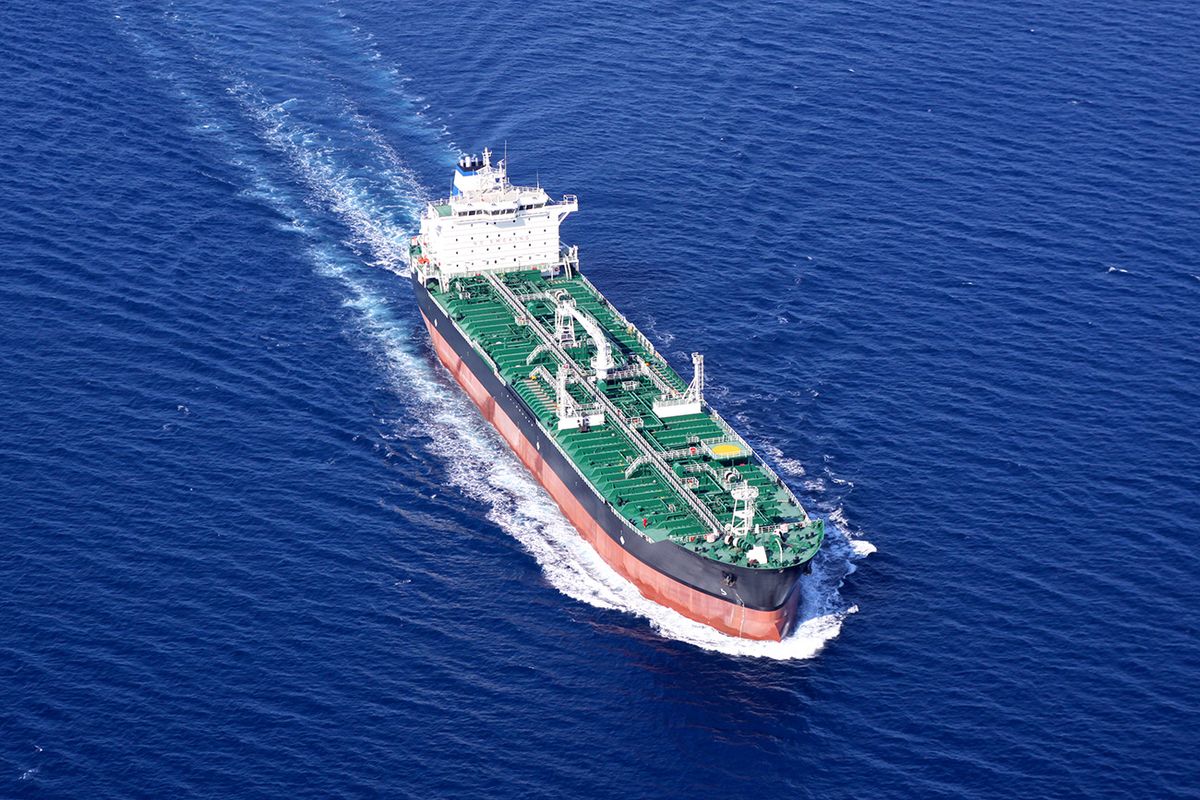 Aerial,Front,View,Of,Oil,Tanker,Ship,On,Open,Sea Aerial front view of oil tanker ship on open sea
