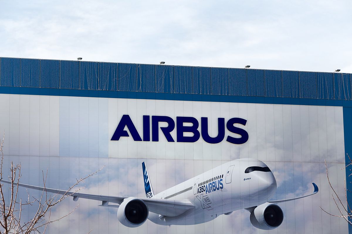 Illescas,,Spain,-,February,16,,2019:,Airbus,Logo,On,Airbus ILLESCAS, SPAIN - FEBRUARY 16, 2019: Airbus logo on Airbus building. Airbus is a European aerospace corporation
