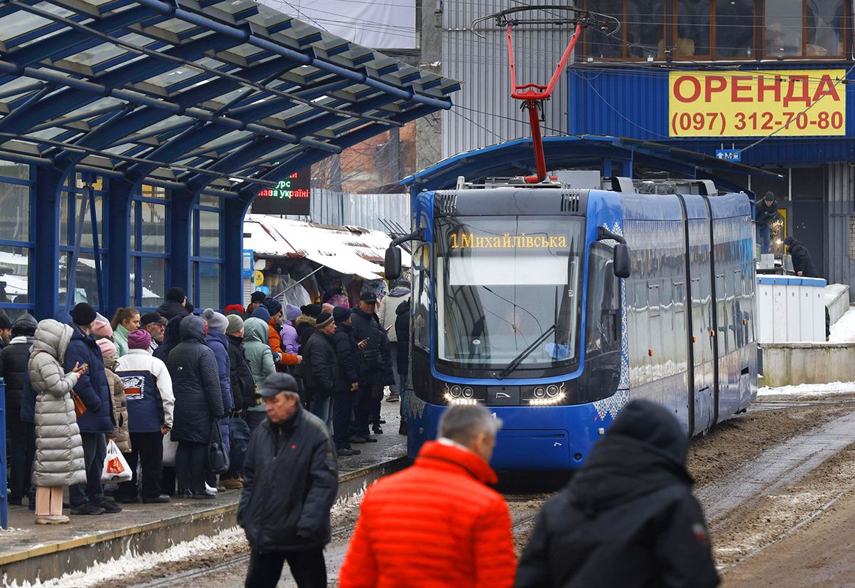 Kyiv tram service partially resumed
Photo taken on Jan. 13, 2023, shows a streetcar in Ukraine's capital Kyiv after the tram service was partially resumed. It had been halted since December amid a power crisis caused by Russian missile attacks on major infrastructure.  (Photo by Kyodo News via Getty Images)