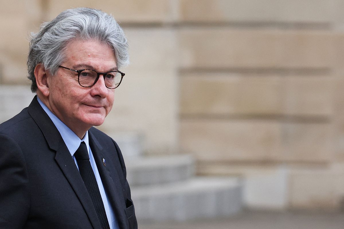 European commissioner for internal market Thierry Breton leaves the Presidential Elysee Palace in Paris, on December 12, 2022. (Photo by Thomas SAMSON / AFP)