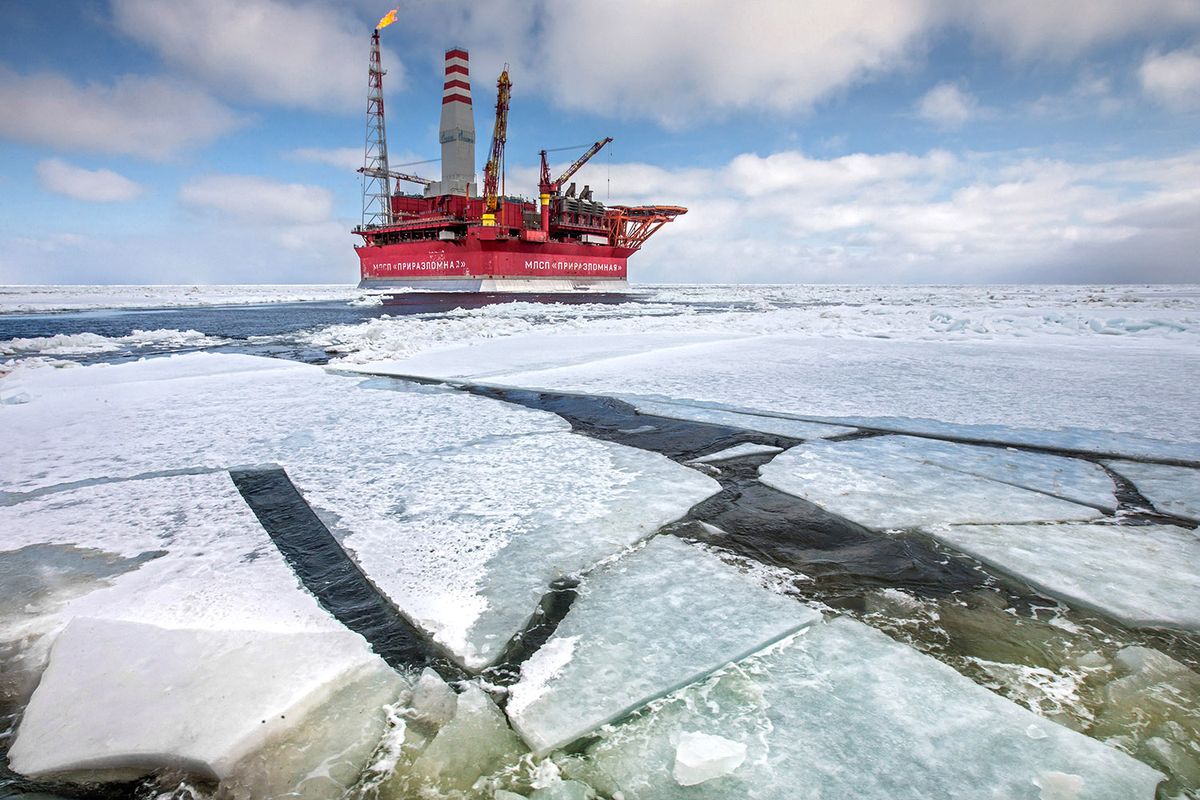 The Prirazlomnaya offshore ice-resistant oil-producing platform
AT SEA, RUSSIA - MAY 8 :  The Prirazlomnaya offshore ice-resistant oil-producing platform is seen at Pechora Sea, Russia on May 8, 2016. Prirazlomnaya is the world's first operational Arctic rig that process oil drilling, production and storage, end product processing and loading. Sergey Anisimov  / Anadolu Agency (Photo by Sergey Anisimov / ANADOLU AGENCY / Anadolu Agency via AFP)