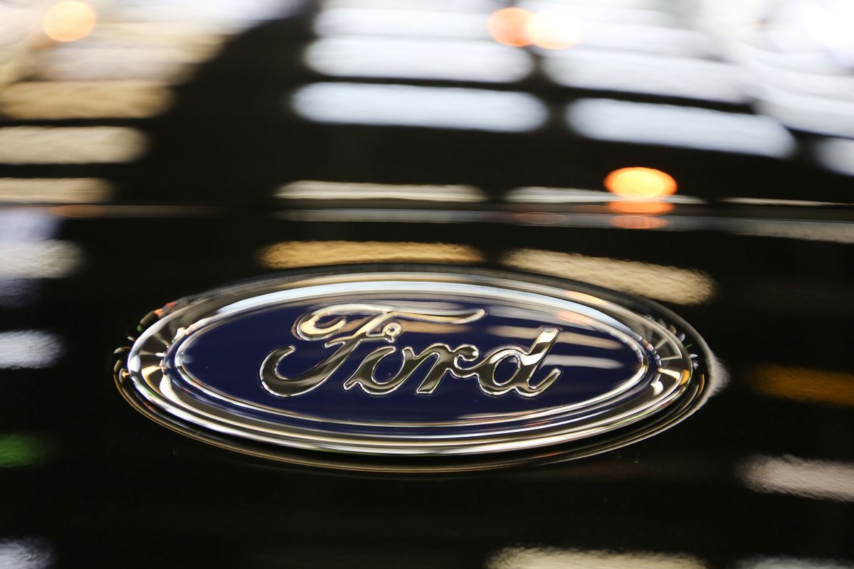 A Ford badge sits on a panel of a new Ford Focus automobile manufactured at the OAO Ford Sollers assembly plant, a unit of Ford Motor Co., in Saint Petersburg, Russia, on Tuesday, July 7, 2015. Ford's Russia unit began production of the Ford Focus automobile at its new assembly line. 