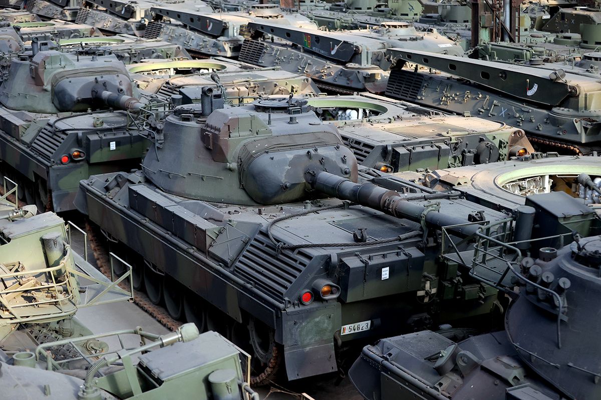Belgium's retired tanks gain value as they can be supplied to Ukraine
TOURNAI, BELGIUM - FEBRUARY 02: German-made Leopard 1 tanks, which were removed from the Belgian army's inventory years ago and sold to a defense industry company are seen at a warehouse in Tournai, Belgium on February 02, 2023. The Belgian government is considering buying back the tanks from the Belgian defense company OIP Land Systems at a "reasonable price" to send them to Ukraine, but has yet to succeed. (Photo by Dursun Aydemir/Anadolu Agency via Getty Images)