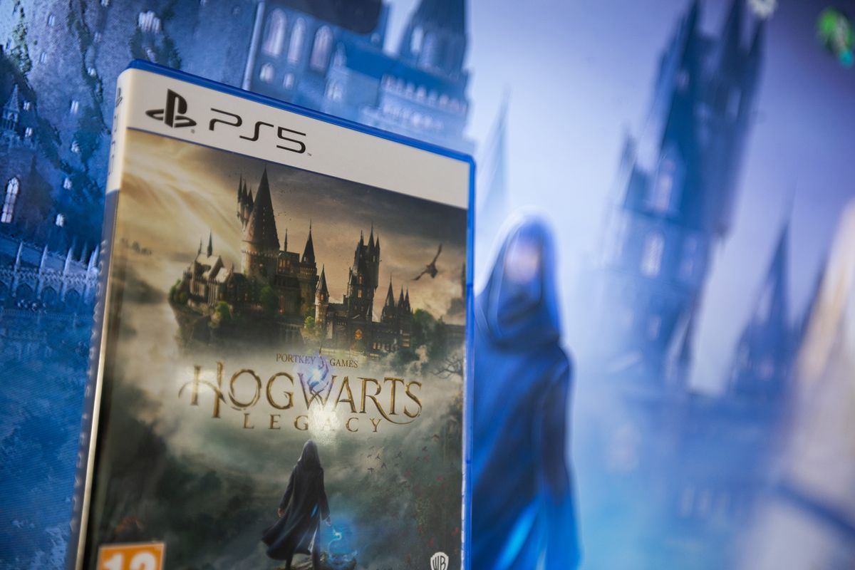 A physical version of Hogwarts Legacy for the PS5 in LAquila, Italy, on February 10, 2023. -Hogwarts Legacy  the new open-world video game by Avalanche and Warner Bros. Discovery has been released on Friday. The game already broke a record on Twitch for being the most-watched single-player game, played by streamers who got the game early.  