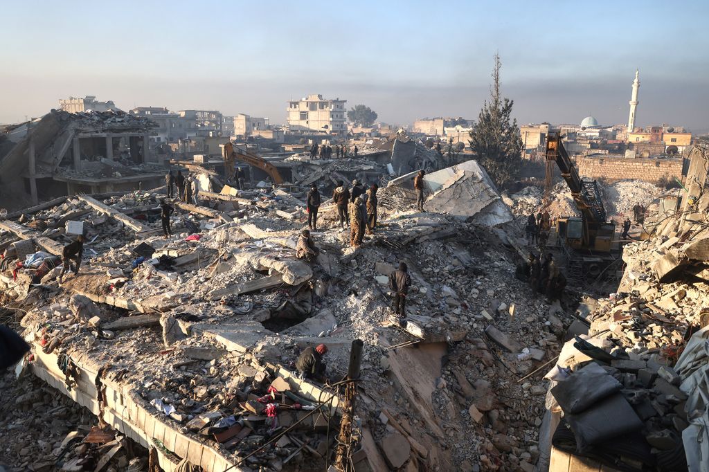 Earthquake aftermath in Syria
GRAPHICS - 08 February 2023, Syria, Jindires: A general view of the destruction caused by the deadly earthquake that tore through the Turkish-Syrian border. Photo: Anas Alkharboutli/dpa - ATTENTION: graphic content (Photo by Anas Alkharboutli/picture alliance via Getty Images)