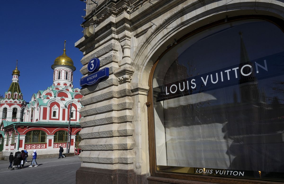 MOSCOW, RUSSIA - MARCH 09: A view of Louis Vuitton store is seen after sales in the store temporarily stopped following the decision of Western companies to suspend their activities in Moscow, Russia on March 09, 2022.