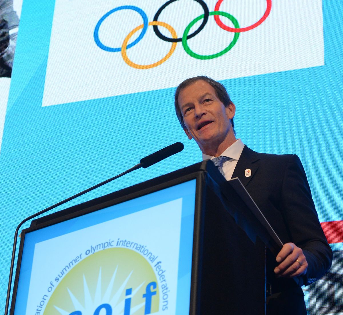 AARHUS, DENMARK - APRIL 04: CEO of the Los Angles 2024 Summer Olympic bid Gene Sykes speaks during a presentation at the ASOIF general Assembly during the third day of SportAccord Convention 2017 at the Scandinavian Centre on April 4, 2017 in Aarhus, Denmark. 