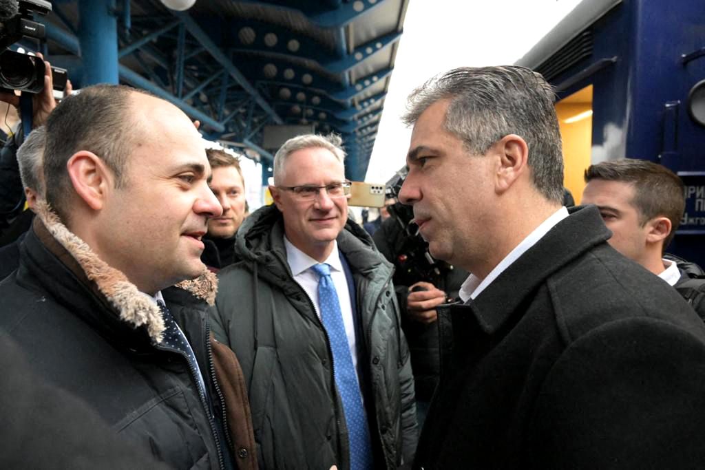 Israeli Foreign Minister visits Kyiv for the first time since war
KYIV, UKRAINE - FEBRUARY 16: (----EDITORIAL USE ONLY - MANDATORY CREDIT - 'ISRAELI FOREIGN MINISTRY / HANDOUT' - NO MARKETING NO ADVERTISING CAMPAIGNS - DISTRIBUTED AS A SERVICE TO CLIENTS----) Israeli Foreign Minister Eli Cohen (R) is welcomed upon his arrival as he set to attend the reopening of the Israeli Embassy in Kyiv, Ukraine on February 16, 2023. This is the first high-level visit by an Israeli official since the beginning of Russia-Ukraine war. Israeli Foreign Ministry / Handout / Anadolu Agency (Photo by Israeli Foreign Ministry / Hando / ANADOLU AGENCY / Anadolu Agency via AFP)