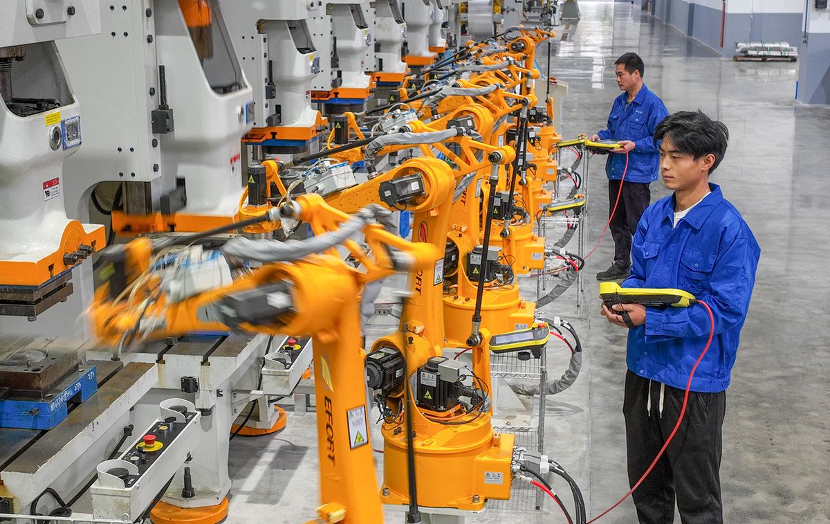 Pumps Manufacturing In Deqing
DEQING, CHINA - NOVEMBER 29: Employees work on the production line of pumps at a factory of Zhejiang Nanbeng Fluid Machinery Co., Ltd on November 29, 2022 in Deqing County, Huzhou City, Zhejiang Province of China. (Photo by Wang Shucheng/VCG via Getty Images)