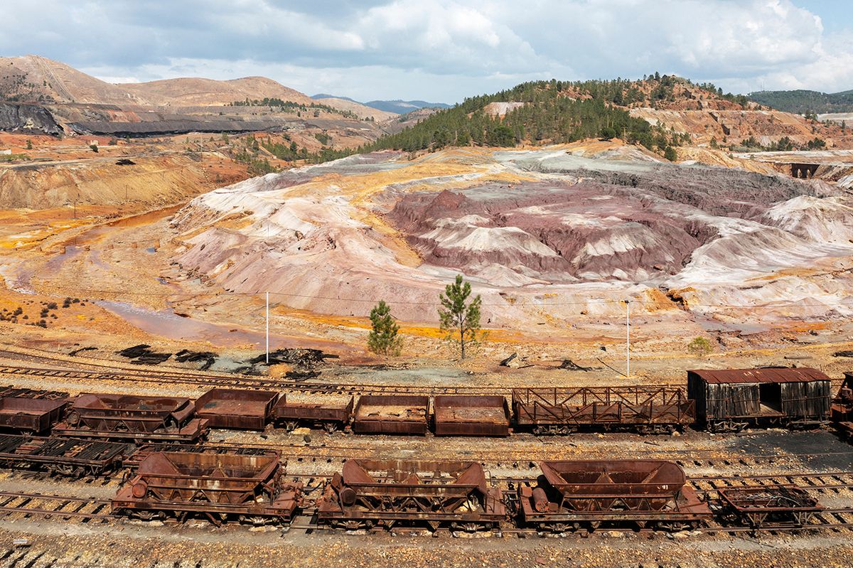 Disused wagons at the dramatically scarred landscape of mineral-rich ground and rock at the Rio Tinto mines. Huelva province, Andalusia, Spain. Disused wagons at the dramatically scarred landscape of mineral-rich ground and rock at the Rio Tinto mines. Huelva province, Andalusia, Spain. (Photo by Thomas Dressler / Biosphoto / Biosphoto via AFP)