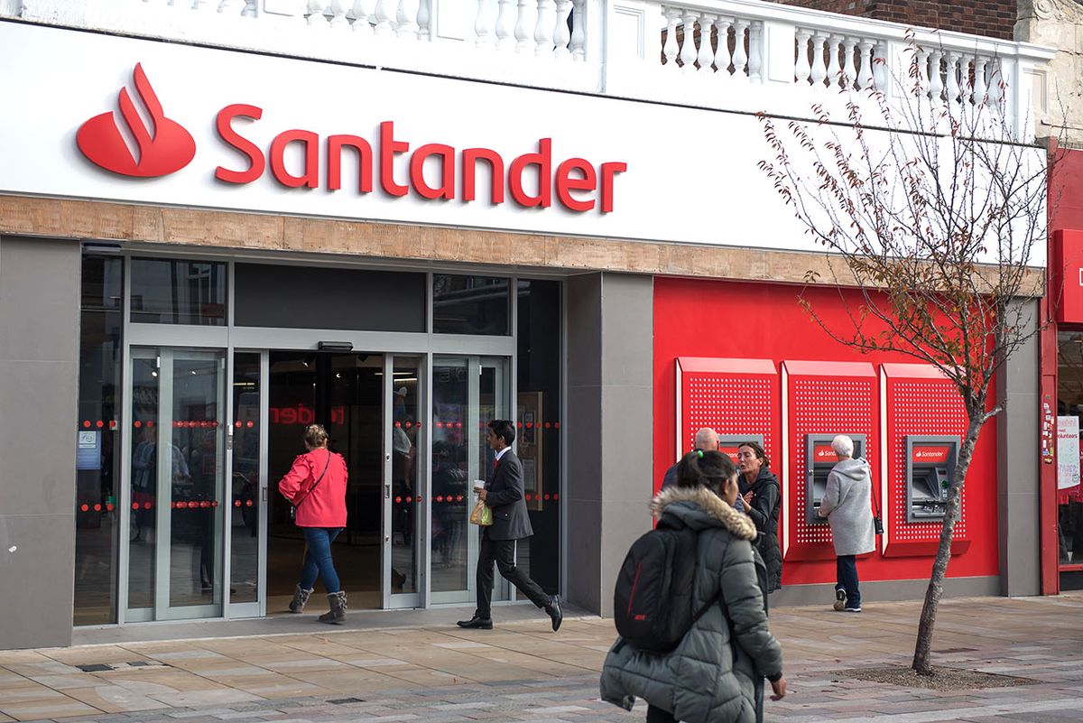UK Daily Life 2022 ROMFORD, ENGLAND - OCTOBER 27: A general view of the Santander bank on South Street on October 27, 2022 in Romford, England. (Photo by John Keeble/Getty Images)