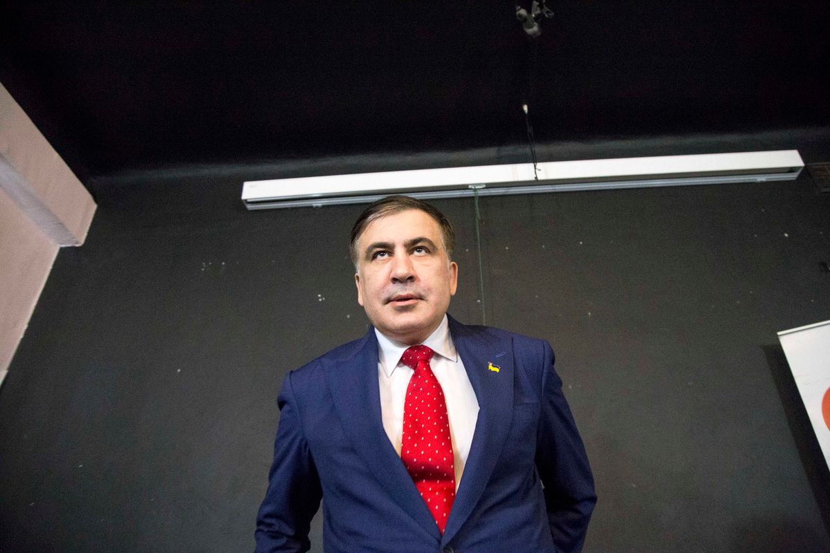 Former Georgian President Mikheil Saakashvili,  after deportation from Ukraine to Poland, attends his hirst press conference in Warsaw on February 13, 2018. 