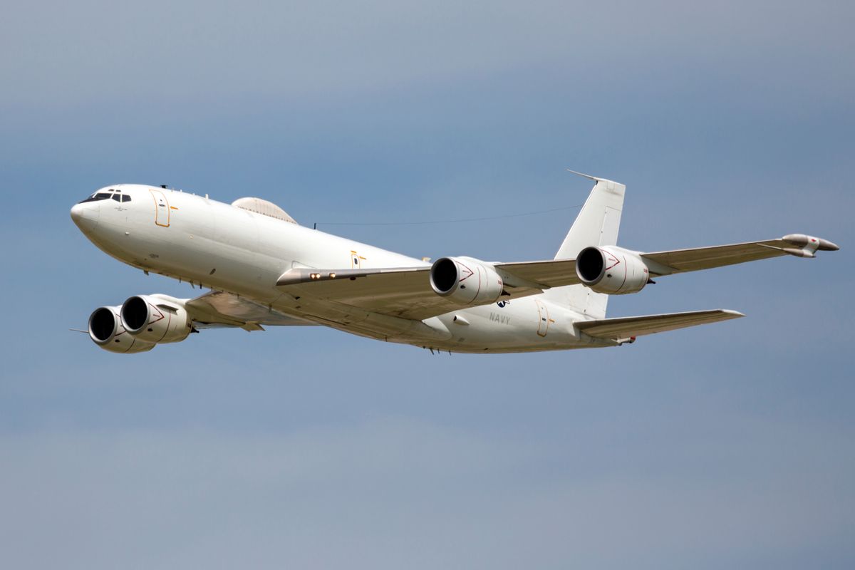 OKLAHOMA CITY, OKLAHOMA / USA - June 2, 2019: A U.S. Navy E-6 Mercury performs a flyby at the Star Spangled Salute Air & Space Show at Tinker Air Force Base.