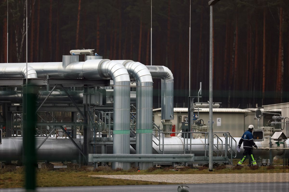 An employee walks past gas pipes at the Radeland 2 compressor station, operated by Gascade Gastransport GmbH, on the European Gas Pipeline Link (EUGAL) in Radeland, Germany, on Monday, Jan. 9 2023. Energy costs have been a key driver of inflation, and unexpectedly low demand is easing the burden on consumers and sparking optimism among European authorities. 