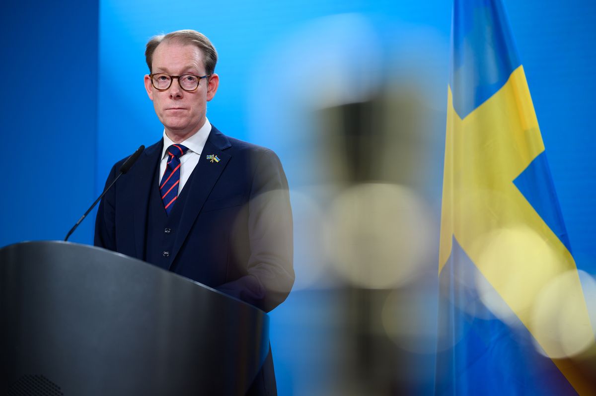 10 November 2022, Berlin: Tobias Billström, Foreign Minister of Sweden, speaking at a press conference after his meeting with Foreign Minister Baerbock at the Federal Foreign Office.