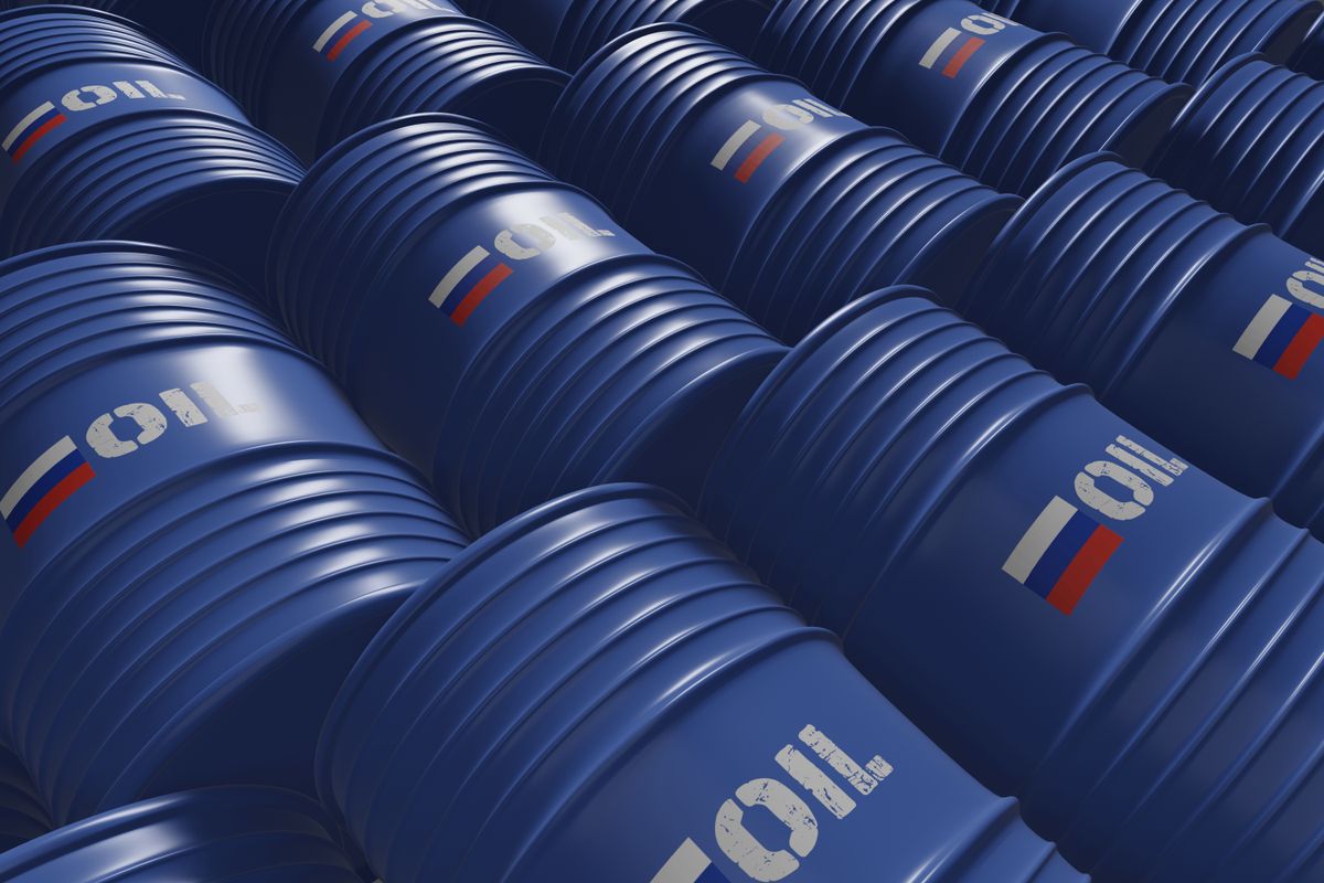 Blue,Metal,Oil,Barrels,With,Russia,Flag,And,Oil,Written