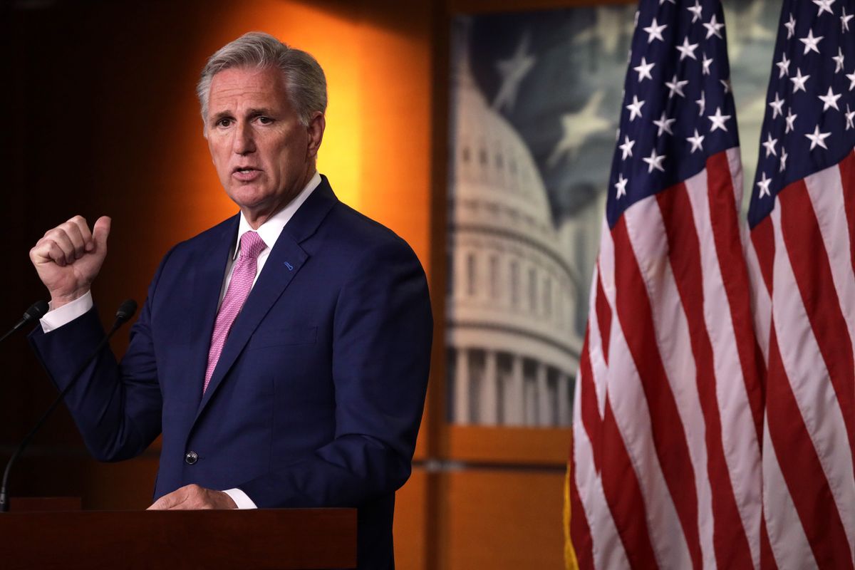 WASHINGTON, DC - MAY 28:  U.S. House Minority Leader Rep. Kevin McCarthy (R-CA) speaks during a weekly news conference May 28, 2020 on Capitol Hill in Washington, DC. McCarthy held news conference to fill questions from members of the press.  