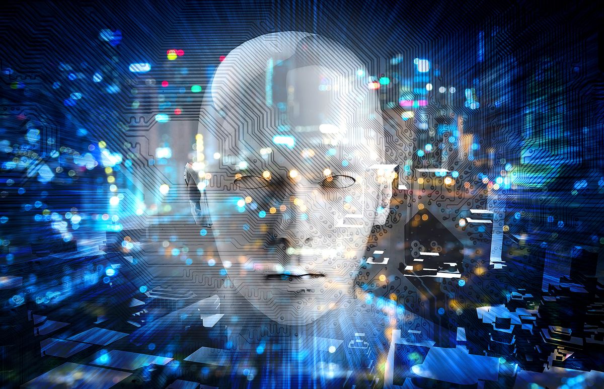 Internet,Of,Things,Disruption,Everything,,,Neural,Network,,,Deep Internet of things Disruption everything , neural network , deep learning , artificial intelligence concept. 3d rendering of robot face , blue bokeh and building abstract background.
mi, ai, mesterséges, intelligencia,