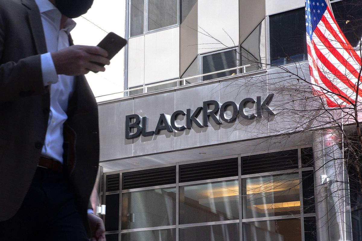 BlackRock Headquarters Ahead Of Earnings Figures
A pedestrian holding a smartphone passes in front of BlackRock Inc. headquarters in New York, U.S, on Tuesday, April 13, 2021. BlackRock Inc. is scheduled to release earnings figures on April 15. Photographer: Jeenah Moon/Bloomberg via Getty Images