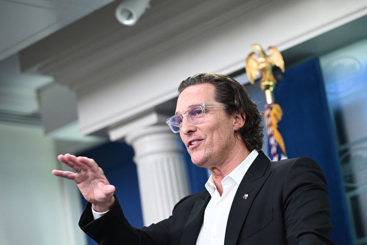 US actor Matthew McConaughey speaks during the daily briefing in the James S Brady Press Briefing Room of the White House in Washington, DC, on June 7, 2022. - McConaughey, a native of Uvalde, Texas, has been meeting with Senators to discuss gun control reform following the mass shooting at Robb Elementary School. 