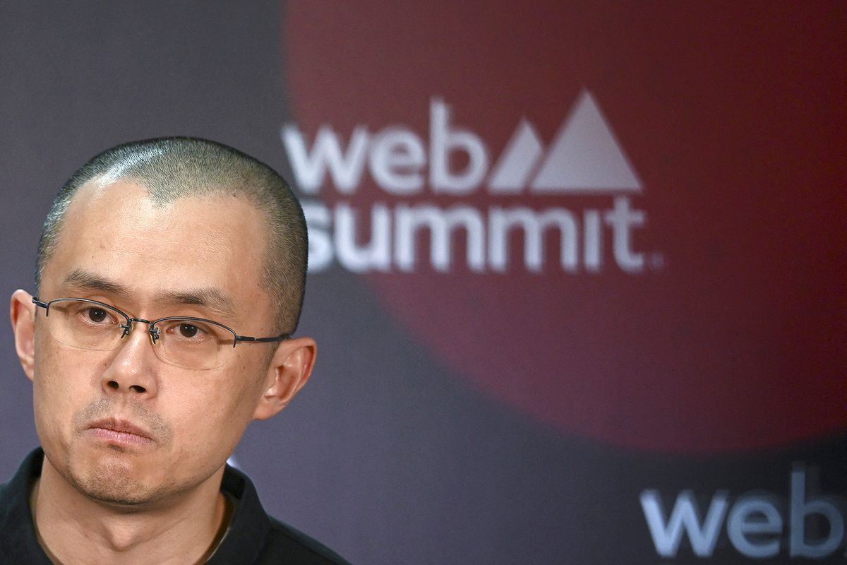 Binance Co-Founder and CEO Changpeng Zhao speaks during a press conference at the Europe's largest tech conference, the Web Summit, in Lisbon on November 2, 2022. - The Web Summit will run until November 4, 2022. (Photo by PATRICIA DE MELO MOREIRA / AFP)