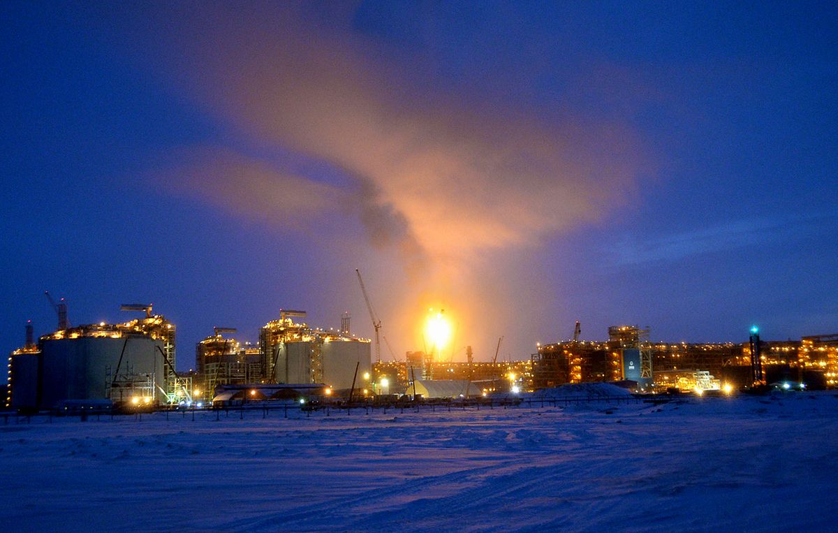 LNG plant in Russia
Photo taken on Dec. 9, 2017, shows liquefied natural gas facilities operated by Russian natural gas producer Novatek in Sabetta, Russia. (Kyodo)==Kyodo(Photo by Kyodo News Stills via Getty Images)