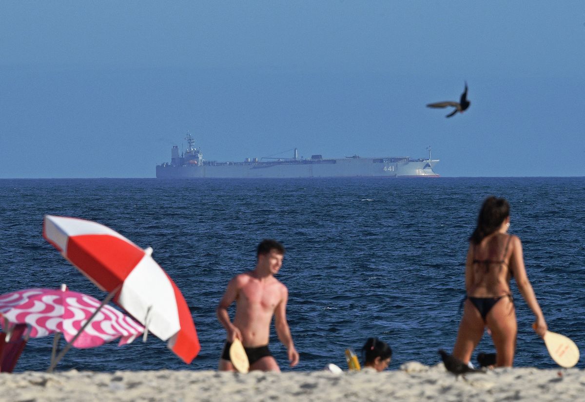 View of the Iranian military ship Iris Makran off the coast of Rio de Janeiro in Rio de Janeiro, Brazil, on February 27, 2023. 