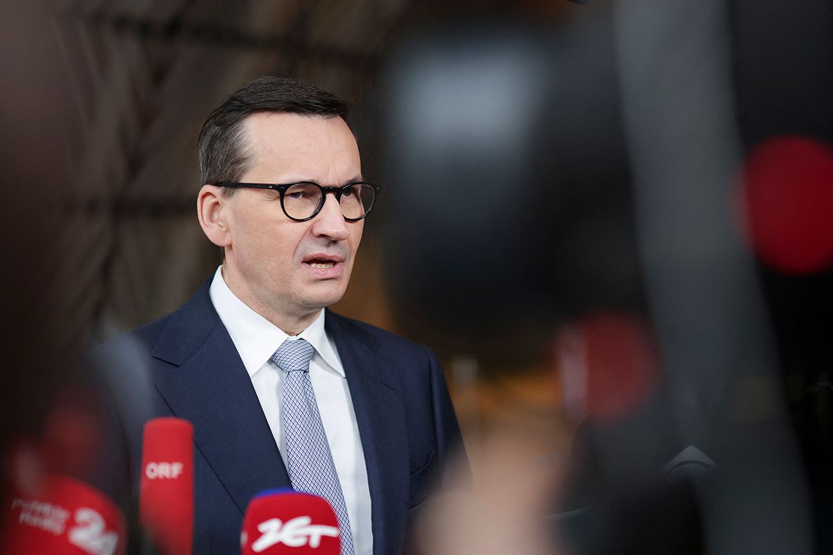 Mateusz Morawiecki Prime Minister Of Poland At The European Council
Prime Minister of Poland Mateusz Morawiecki talks to the media at a standup doorstep media press briefing after the end of the 2-day European Council summit. The Polish PM does a statement, talks about the meeting with the EU leaders and heads of states at the headquarters of the European Union and answers questions from journalists. EUCO in Brussels, Belgium on 24 March 2023  (Photo by Nicolas Economou/NurPhoto) (Photo by Nicolas Economou / NurPhoto / NurPhoto via AFP)