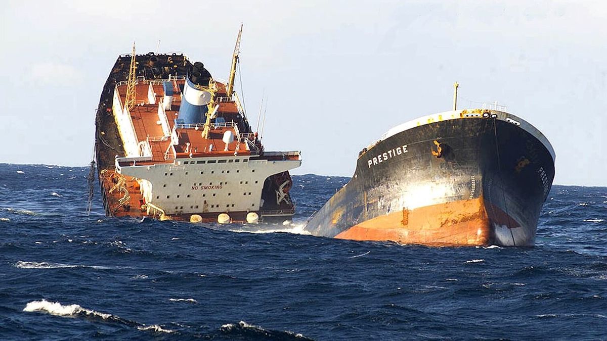 Prestige Oil Tanker Sinks Off Spanish Coast