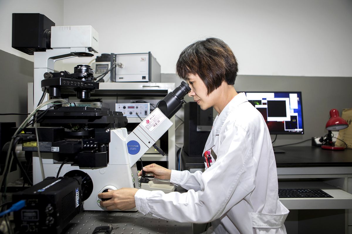 Scientists Look to Chinese Soup Ingredients for Dementia
A scientist uses a microscope in the live cell observation laboratory at the China Academy of Chinese Medical Sciences' Xiyuan Hospital in Beijing, China, on Tuesday, Sept. 25, 2018. Chinese scientists have borrowed three ingredients from the country's traditional medicine practice, a 3,000-year-old approach that aims to regulate the flow of energy in the body, and used modern pharmaceutical technology to devise a formula -- a blend of ginkgo biloba, ginseng and saffron extracts, called Sailuotong or SLT -- to tackle dementia, which has no cure. Photographer: Giulia Marchi/Bloomberg via Getty Images