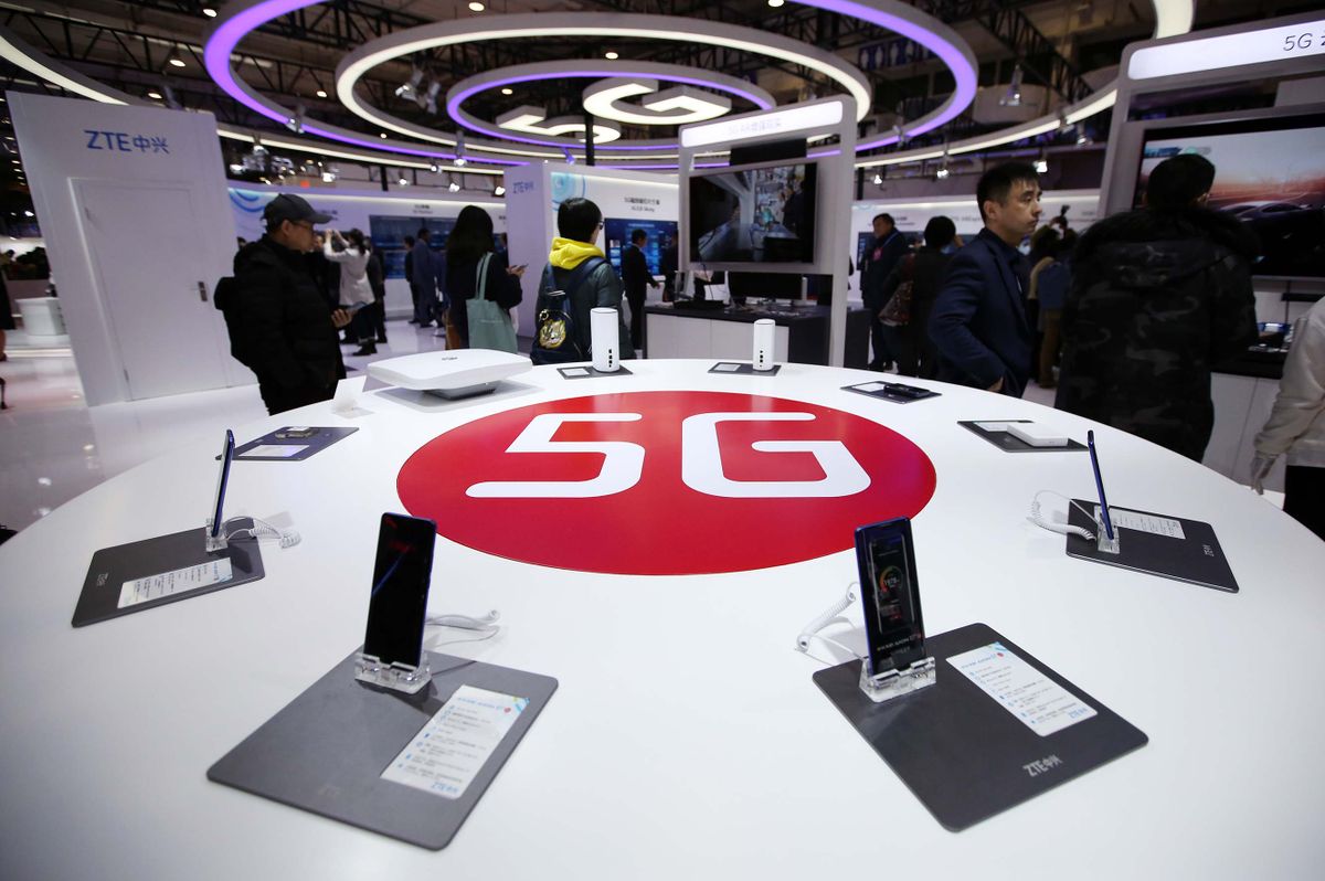 BEIJING, CHINA - NOVEMBER 21: People visit ZTE booth during 2019 World 5G Convention at Beijing Etrong International Exhibition & Convention Center on November 21, 2019 in Beijing, China. 2019 World 5G Convention is held from November 20-23 in Beijing.