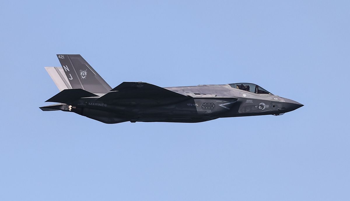 SAN FRANCISCO, CA - OCTOBER 7: An F-35 fighter jet flies over the sky during the Fleet Week in San Francisco, California, United States on October 7, 2022. 